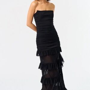 Blue Blush Black Strapless Ruffle Dress